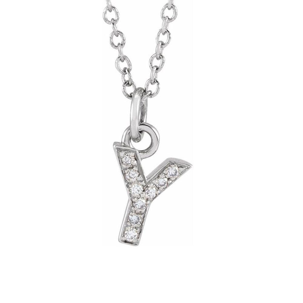 14K White Gold .03 CTW Diamond Tiny Initial Y Necklace, 16-18 Inch